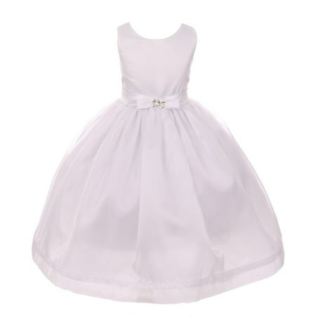Kiki Kids Little Girls White Satin Puffy Organza Bow Flower Girl Dress