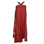 Mogul Magic Wrap Skirt Red Floral Print Premium Silk Sari Two Layer Reversible Beach Dress