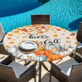 thumbnail image 6 of Thanksgiving Round Tablecloth, Fitted Table Cover with Elastic for 45"-54" Round Tables, Orange White Pumpkin Maple Leaf Branches Table Cloth Outdoor Indoor Dinning Party Waterproof Tablecloths, 6 of 7
