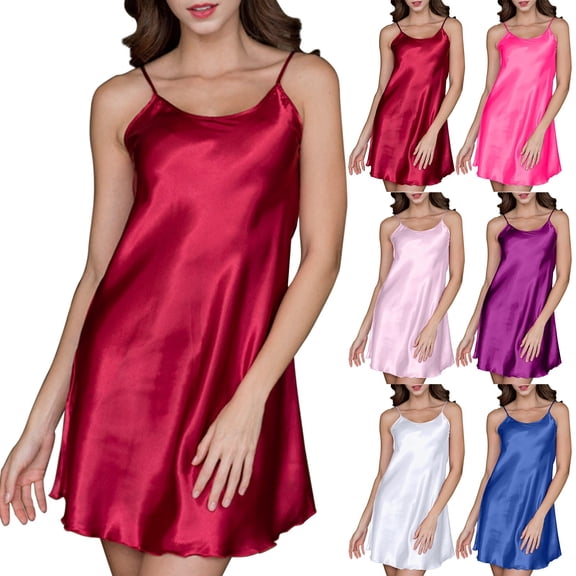 Chroia Women's Satin Nightgown - V Neck Spaghetti Strap Chemise Babydoll Lingerie