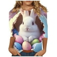 thumbnail image 3 of Feancey Easter Shirs for Women 3/4 Sleeve Bunny Graphic Tee Holiday Casual Round Neck Tops 2025 Trendy Loose Eggs Rabbit Print Blouse White XL, 3 of 6