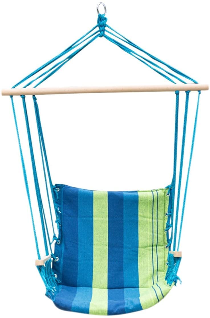 JUNELILY Colored Striped Hammock Leisure Chair for Indoors & Outdoors (Dark-Light Blues & Green Stripes) - image 2 of 8