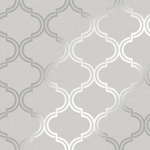 Glistening Geometric Trellis Grey and Silver Non-Pasted Wallpaper (Covers 56 sq. ft.)