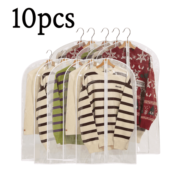 All Clear Garment Bags with Zipper 10-Pack, 40" Dustproof Plastic Clothes Covers for Hanging Storage - Protect Suits, Coats, Jackets from Dust, Moisture & Moths