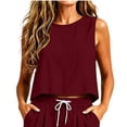 thumbnail image 2 of Noric Women's Cotton Linen Tank Tops Solid Color Crew Neck Casual Loose Fit Summer Beach Crop Pullover Tops, 2 of 9