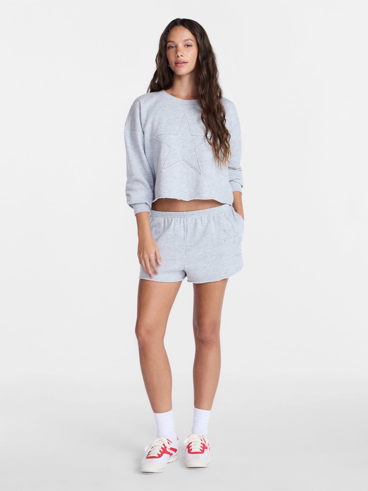 No Boundaries Embroidered Cropped Crewneck Sweatshirt, Women's XXS-XXL