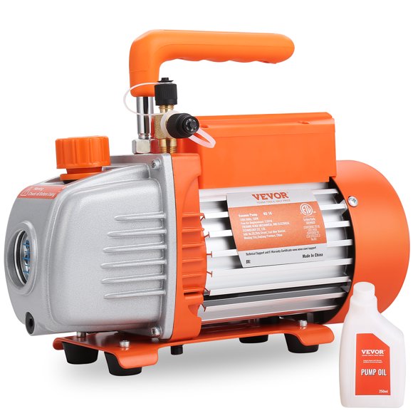 VEVOR 1/5 HP Single Stage Vacuum Pump, 3.5 CFM, 120V AC Air Conditioning Conditioner Vacuum Pump, 1/4" SAE Male 1/2" ACME Male Inlet, for HVAC Repair, Refrigeration Maintenance, Resin Degassing
