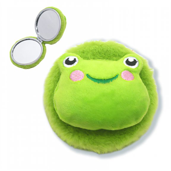DESIGNICE Compact Mirror,Plush Frog Head Round Pocket Mirror,Dual Surface Travel Makeup Mirror,Style1