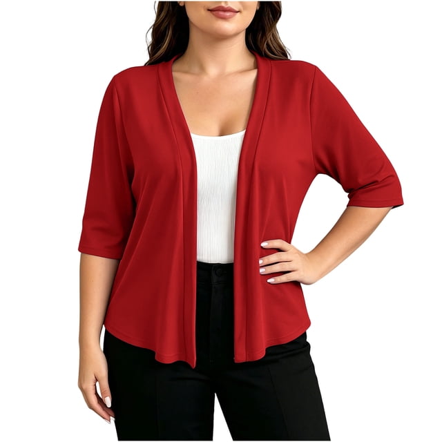 fatyb Womens Plus Size Cardigan Half Sleeve Lightweight Jacket Open Front Summer Casual Loose Cover Up