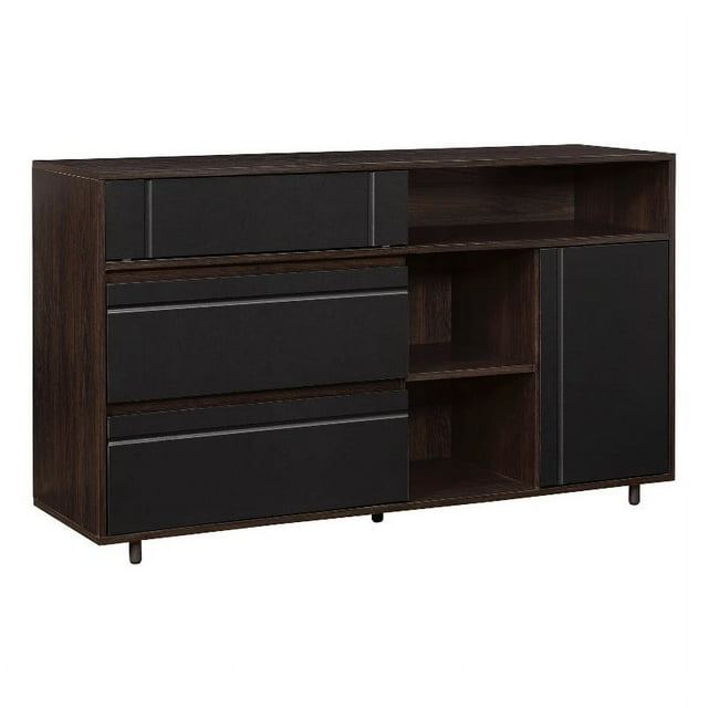 Buffet de Rangement Contemporain en Bois 52 Pouces - Espresso Foncé/ Noir Solide