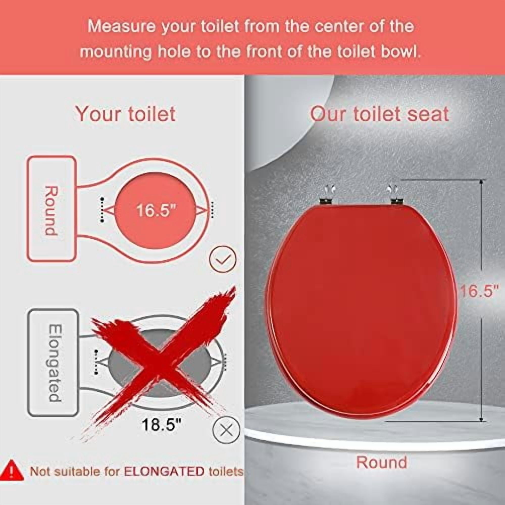 Red Round Toilet Seat Natural Wood Toilet Seat with Zinc Alloy Hinges, Easy to Install also Easy to Clean, Scratch Resistant Toilet Seat by  (Round, Red)