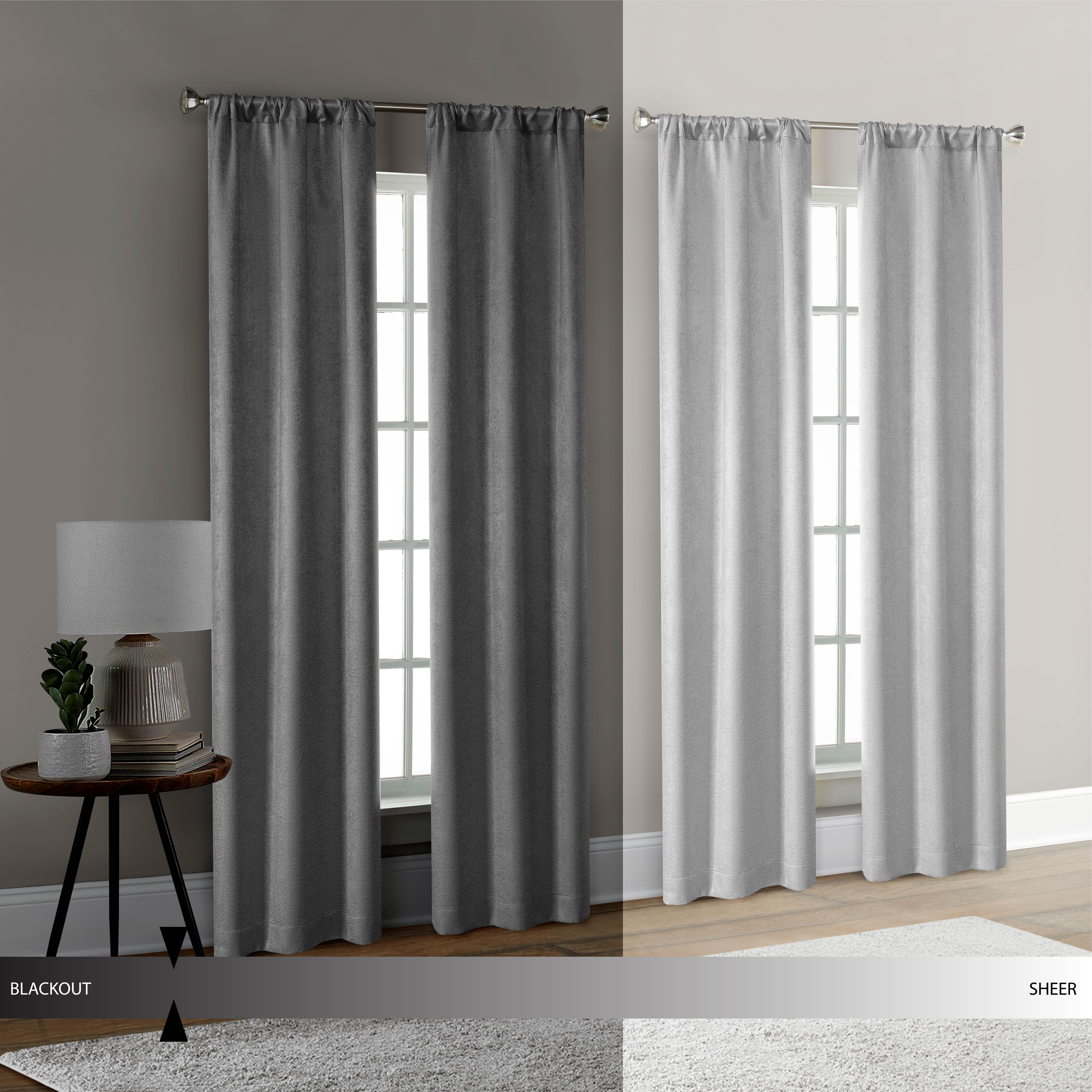 Mainstays 4 of a Kind Blackout Curtain Panel Set, Set of 4, Gray, 28 in W x 84 in L