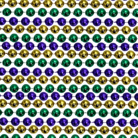 60" 14mm Round Metallic Purple, Gold and Green Mardi Gras Beads - Dozen (12 Necklaces)