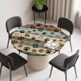 thumbnail image 2 of Dog Paws Printed Round Fitted Tablecloth with Elastic Edge, Waterproof Table Cloth Table Cover for 45"-54" Tables, Vintage Teal Brown Wooden Farmhouse Tablecloths for Dining Picnic Indoor Outdoor, 2 of 9