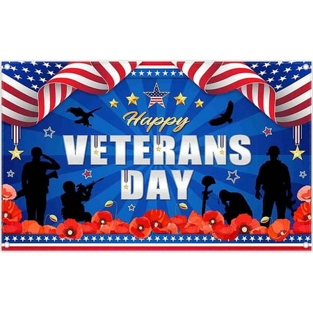 5.9×3.6FT Happy Veterans Day Backdrop Independence Day Photography Background Patriotic Memorial Celebration Party Decorations Banner Supplies Photo Booth Props