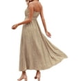 thumbnail image 4 of Liacowi Women's Summer Leopard Bohemian Maxi Dress Spaghetti Straps V Neck Button Down Split Flowy Beach Dress with Belt, 4 of 5