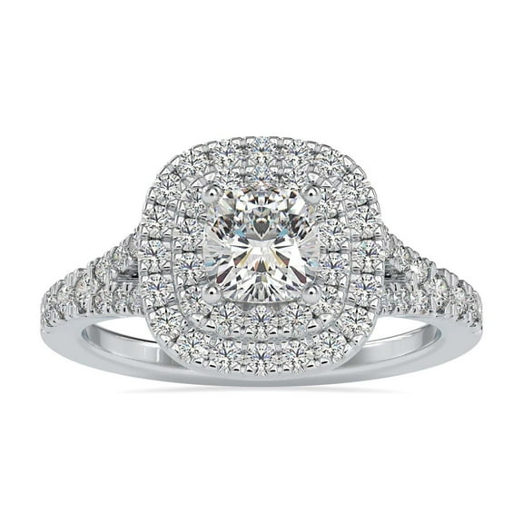 Eloya Jewelry Double Halo Engagement Ring for Women - 1.8 Ct Cushion Cut Moissanite Ring - 14K White Gold Plated - Perfect Proposal Ring - Gifts for Her - Bridal Jewelry - Anniversary Gift