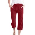 thumbnail image 1 of Womens Tops Spring Fall Clothes Loose Tops Solid Color Drawstring Linen Casual Button Decoration Pocket Wide Leg Straight Roll-up Trousers Hem Cropped Trousers Plus Size Tops For Women Summer, 1 of 5