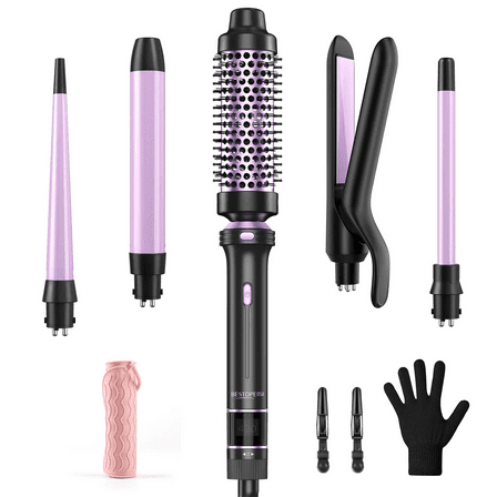 2025  5-in-1 Interchangeable Hair Styling Set: Straightener & Ceramic Curler for Salon Results