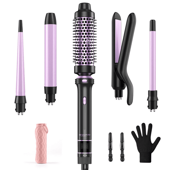 2025  5-in-1 Interchangeable Hair Styling Set: Straightener & Ceramic Curler for Salon Results