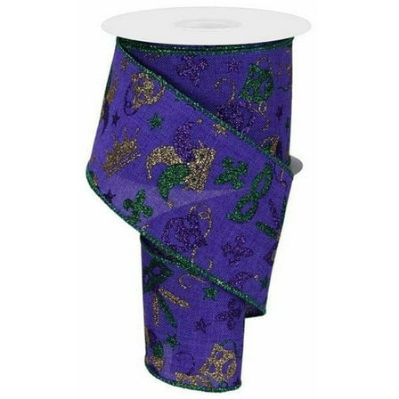 2.5" Mardi Gras Pattern Ribbon: Purple (10 Yards)