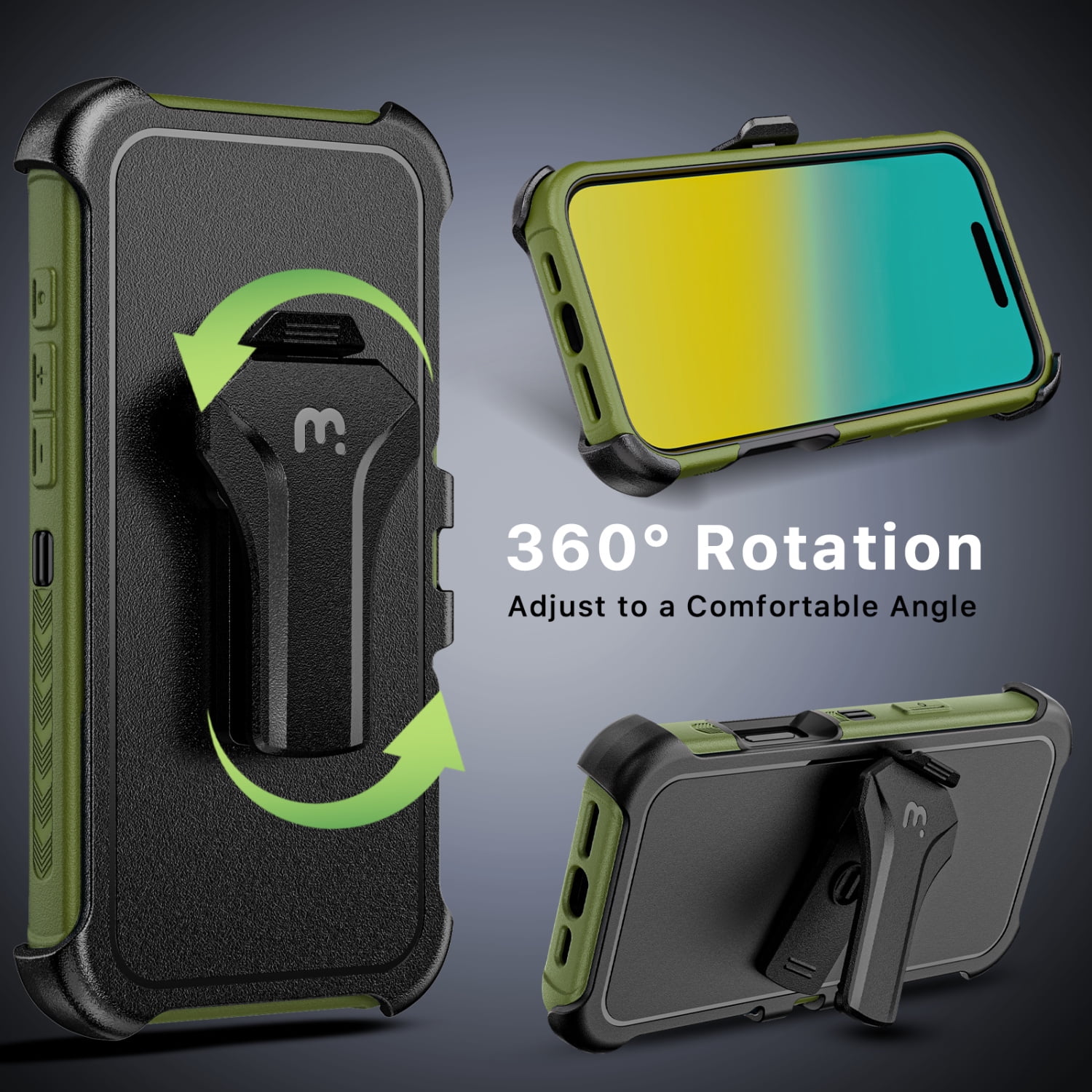 MyBat Pro Maverick Series Case with Holster and Tempered Glass for Apple iPhone 16 Pro - Army Green