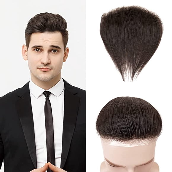 Postiche Frontal pour la Ligne de Cheveux, Postiche pour Hommes 100 % Système Capillaire Européen en Forme de V en Cheveux Humains, Système de Remplacement Naturel de la Ligne de Cheveux, Postiche de 6*1,5 Po pour Hommes Off Black 1B#