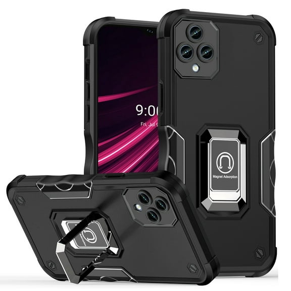 For T-Mobile Revvl 6 5G Hybrid Cases with Magnetic Ring Holder Stand Kickstand Heavy Duty Rugged Silicone Shockproof Cover ,Xpm Phone Case [ Black ]