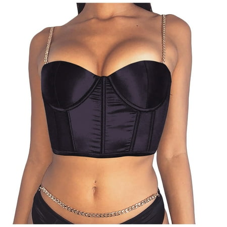 

KDDYLITQ Vest for Women Seamless Chain Push Up Crop Top Sexy Strappy Bra Black L