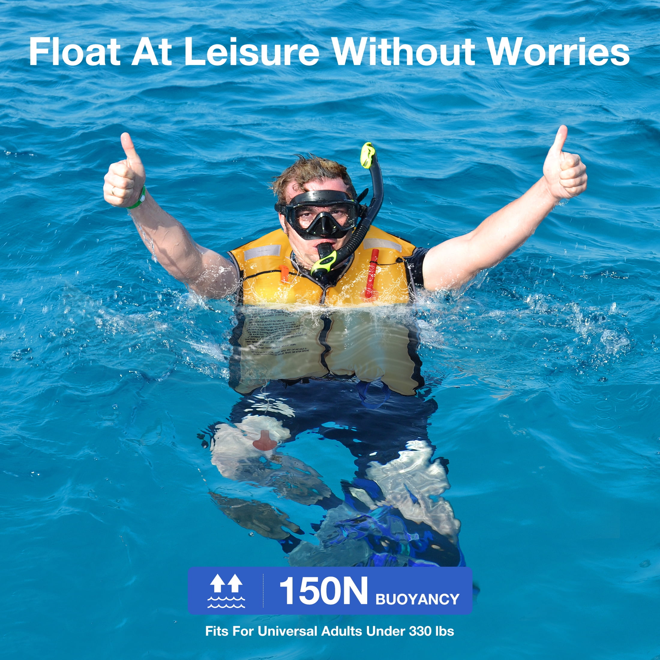WARMOUNTS Automatic Inflatable Life Jacket w/ 5 Reflectors & Whistle, Adult PFD Survival Buoyancy Vest for Boating Fishing Sailing Kayaking for Men Women Max Waist Size: 50''