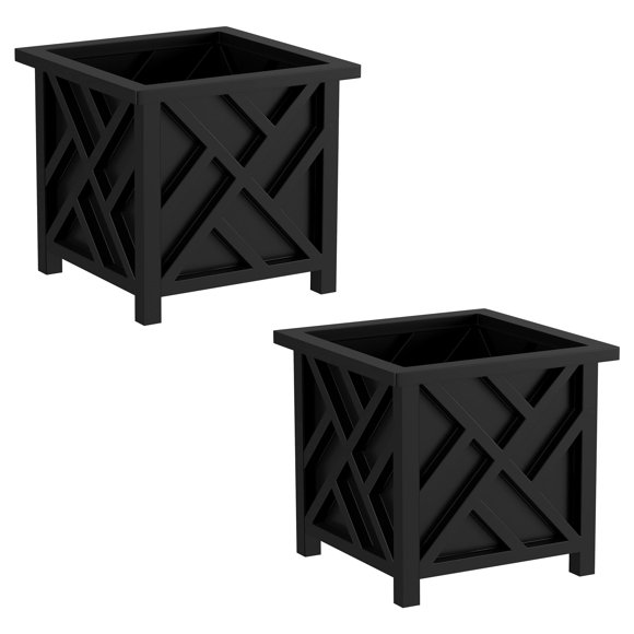 Pure Garden Lattice Design Macetero, paquete de 2 – Macetas decorativas para flores o plantas al aire libre de 14.75 pulgadas – Porche frontal, decoración de patio y jardín (negro)
