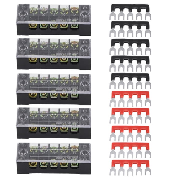 5,Pos Dual Row Screw Terminal Block, 600V 15A, W/ 10 Insulated Barrier Strips, Easy Wiring