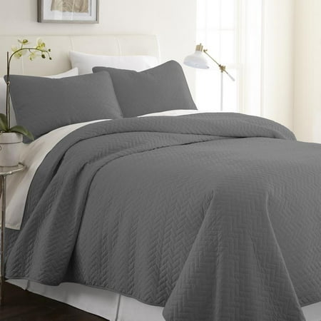 Bumper Coverlet - Noble Linens Premium Ultra Soft Herring Pattern King Quilted Coverlet Set