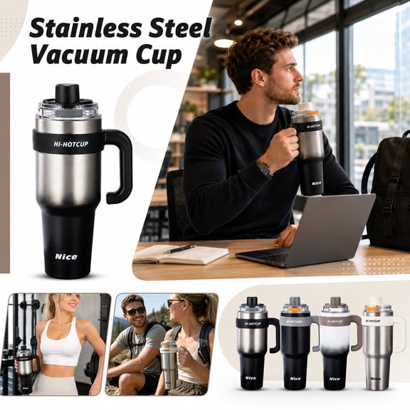 THOPBPRK 40 Fl Oz Vacuum Insulated Tumbler Large Capacity Travel Mug With Straw And Handle Car Cup Holder Friendly Water Bottle For Daily Hydration Hot Cold Drinks, 1Pack A