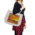 thumbnail image 2 of African Shopping Bag, Landscape of a Small Town with Horizon Skyline at Dawn Ethiopian Photography, Eco-Friendly Reusable Bag for Groceries Beach and More, 15.5" X 14.5", Cream, by Ambesonne, 2 of 2
