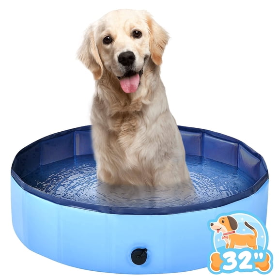 YCFUN 32" Foldable Dog & Kiddie Pool, Hard Plastic Above Ground Swimming Pool with Non-Slip Bottom, Portable Outdoor Pool for Dogs & Kids (32" x 8")