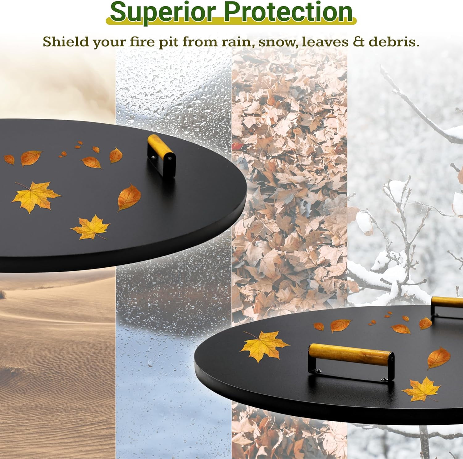 FEBTECH - 22 Inch Fire Pit Pan Snuffer Lid - Compatible for 19” Round Drop In Fire Pit Burner Pan & 18” Flat Fire Pit Burner Pan - Rust Resistant 16 Gauge Carbon Steel Fire Pit Lid With Wooden Handle
