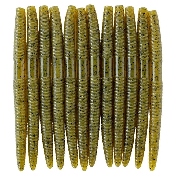 Senko Bait Soft Plastic Lures 5" Senkos 24 Pcs for Wacky Rig Freshwater Fishing Green Pumpkin senko with Black Flake