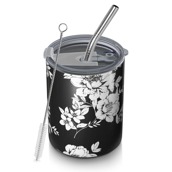 12oz Coffee Tumblers Pioneer Flower Floral Print Pattern Stainless Steel Vacuum Insulated Travel Tumbler Coffee Cups Mug with Lid and Straw with Cleaning Brush for Cold & Hot Drinks