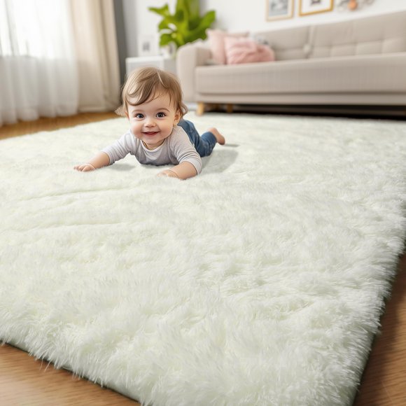Amdrebio Ivory Area Rugs for Bedroom Living Room, 5x8 Soft Fluffy Modern Indoor Cute Carpet for Kids Room, Home Decor, Thick Fuzzy Rugs for Playroom Nursery Dorm Classroom, Co