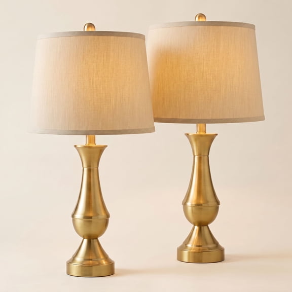 Regency Hill Becky Traditional Table Lamps 24 3/4" High Set of 2 Antique Brass Metal Beige Drum Shade for Bedroom Living Room Bedside Nightstand Home