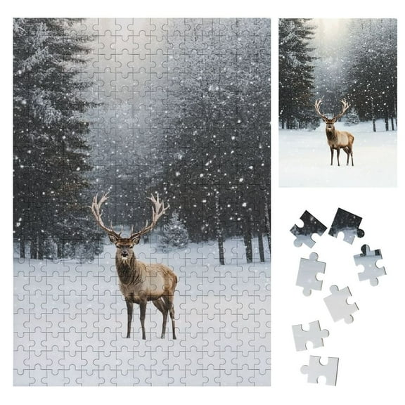Shiartex Deer Snow Forest Wooden Jigsaw Puzzle for Family Friends Home Decor, Premium Eco-Friendly Materials 300PCS