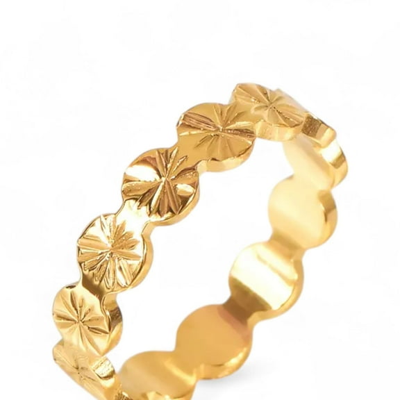 LAPRECIEUZ DE ARTHES JEWELRY 18K Yellow Gold-Plated Dainty Flower Band Ring for Women, Size 6
