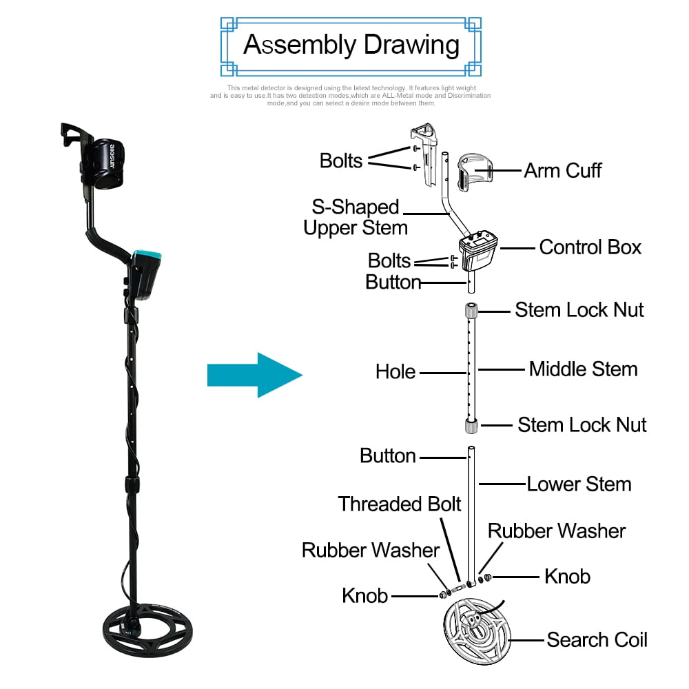 Allosun Pro Metal Detector Adults Gold Silver Finder 9 inch Waterproof Search Coil Underwater TS180