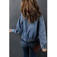 thumbnail image 1 of POGLIP Women's Turn Down Collar Pocket Buttoned Denim Jacket, 1 of 6