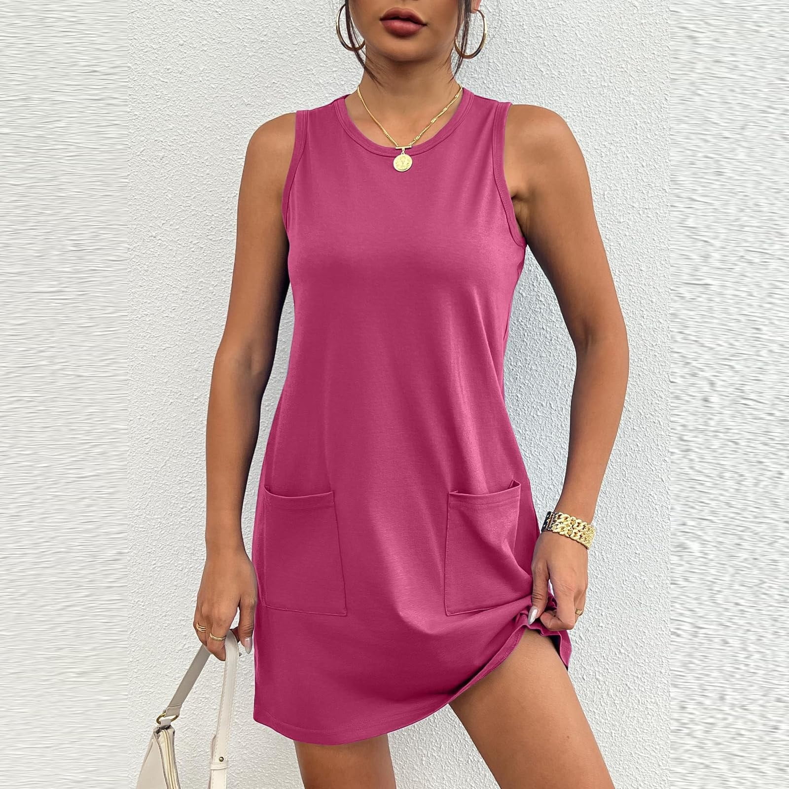 PMVFHDE Women Short Dress Sleeveless Mini Tank Casual Workout Sport Tennis Athletic With 2 Pockets