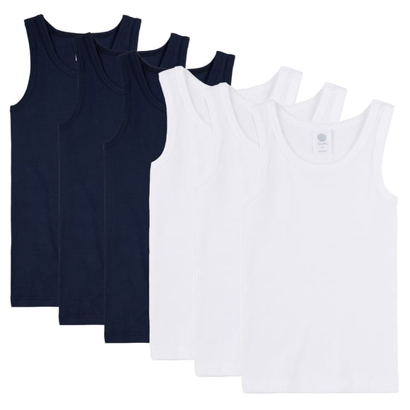 Sanetta Niño Camiseta Paquete de 6 - Camisa sin Brazos, Tank Top, Basic, Algodón orgánico Blanco/azul 104