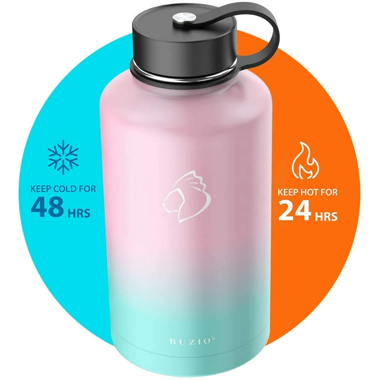 BUZIO Stainless Steel Water Bottle (Cold for 48 Hrs, Hot for 24 Hrs), 32 oz  Vacuum Insulated Water Bottle with Straw Lid and Flex Cap (Double Wall