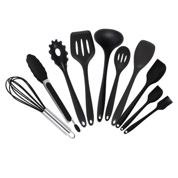Juego de utensilios de cocina de silicona de 10 piezas - Gadgets de cocina con cuchara y espátula para utensilios de cocina antiadherentes