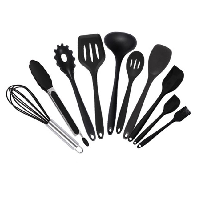 Juego de utensilios de cocina de silicona de 10 piezas - Gadgets de cocina con cuchara y espátula para utensilios de cocina antiadherentes